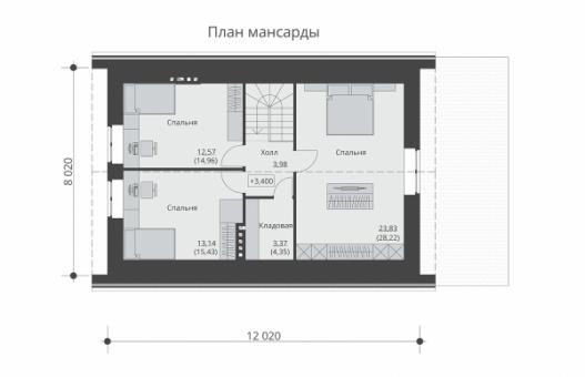 Одноэтажный дом с мансардой, просторной гостиной и тремя спальнями